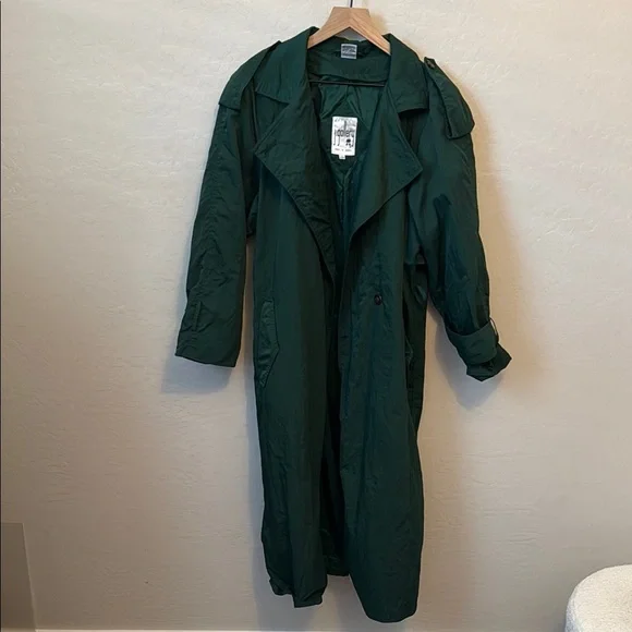 Vintage Emerald Green Trench Coat Size L - Picture 2 of 7